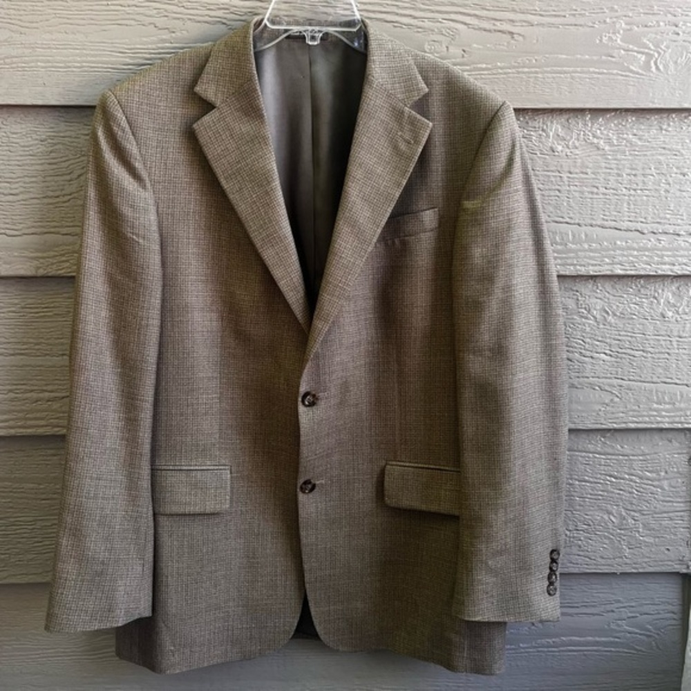 Oscar De La‎ Renta Mens 46” Chest Brown Silk Wool Blend Sport Coat Jacket Blazer